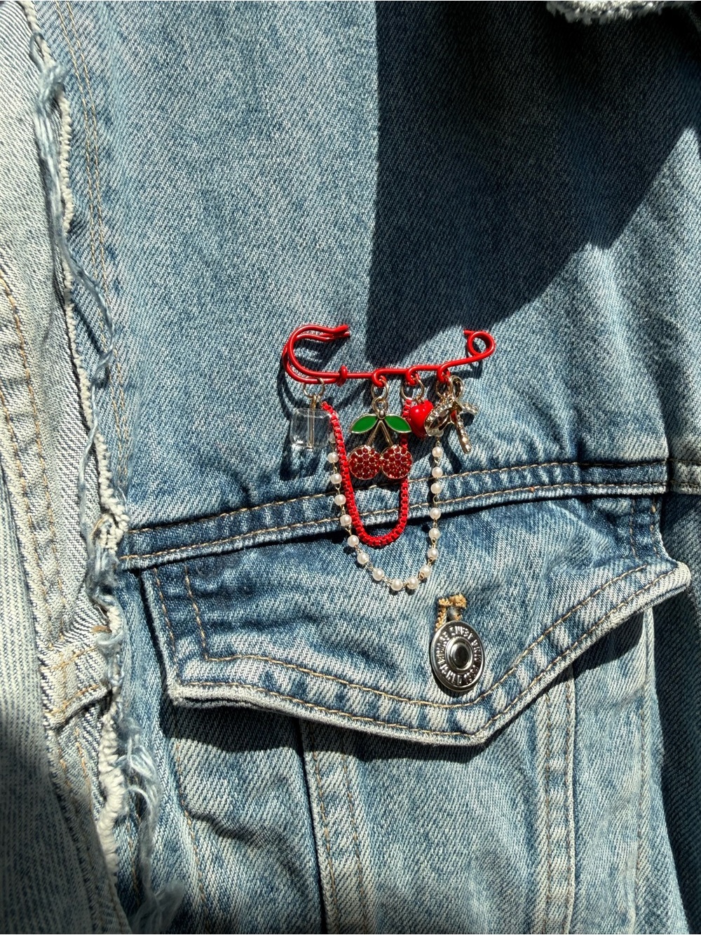 Red Cherry Charm Safety Pin Brooch - Picture 9 of 9